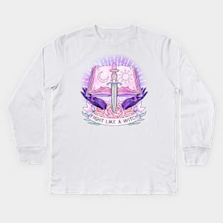 Fight like a witch spell book Kids Long Sleeve T-Shirt